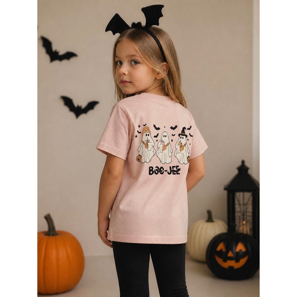 NEW Halloween‎ Boo Jee Girls Size 4 Pink Ghost Graphic T Shirt Fall